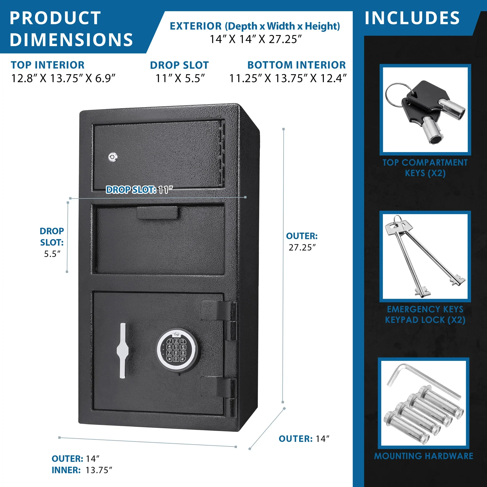 0.72/0.78 Cu. ft Dual Compartment Keypad Depository Safe | AX13310 - Image 6