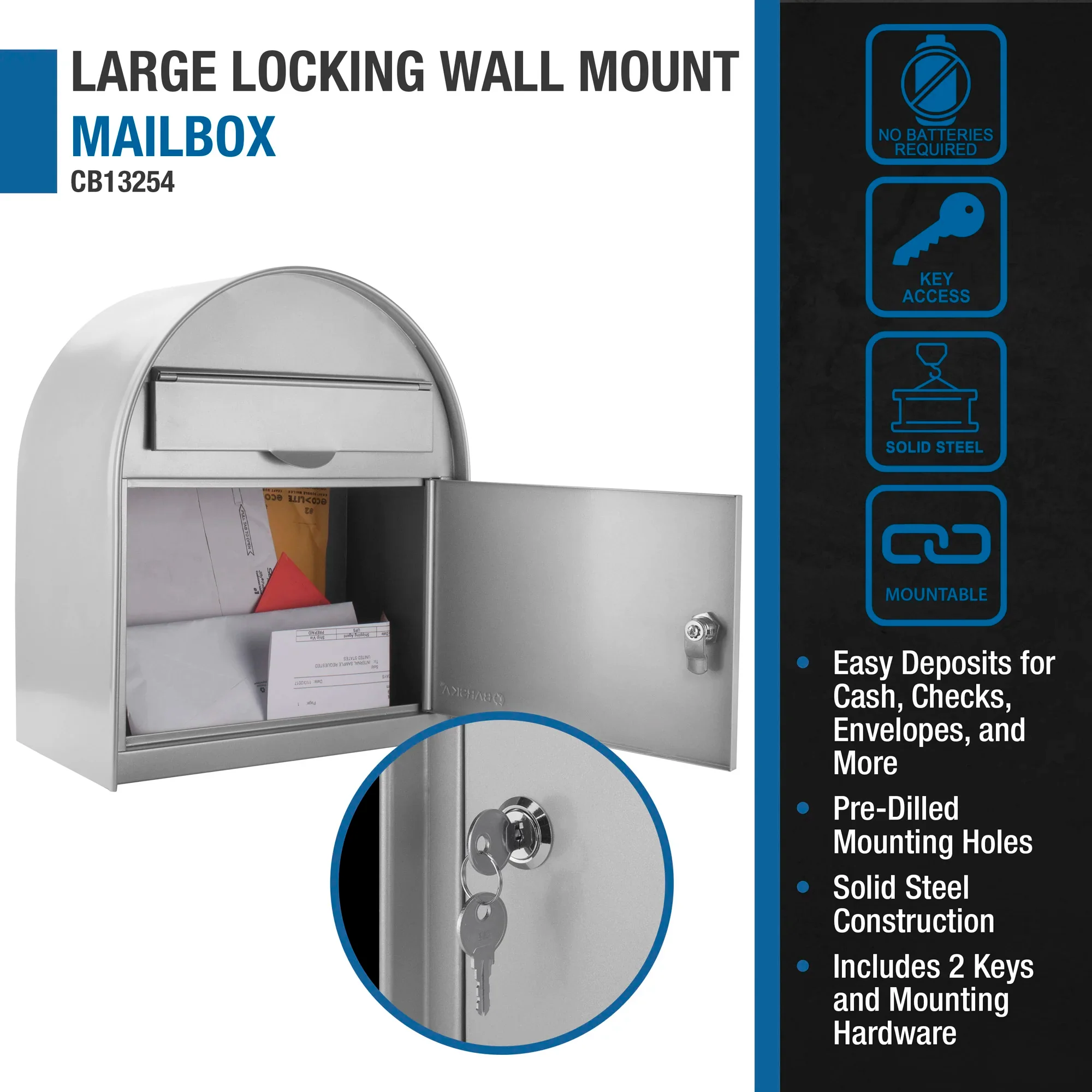 Large Locking Wall Mount Mailbox | CB13254 - Image 8