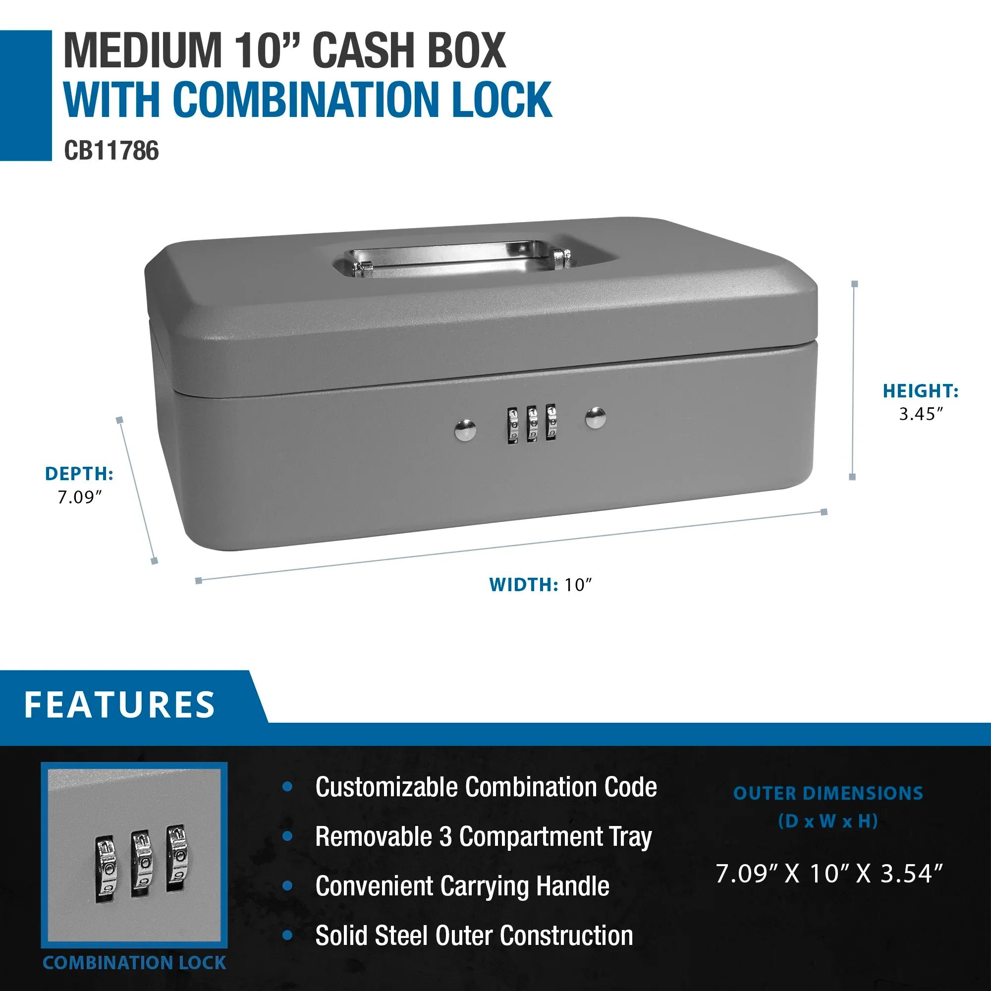 Medium 10" Cash Box with Combination Lock | CB11786 - Image 9