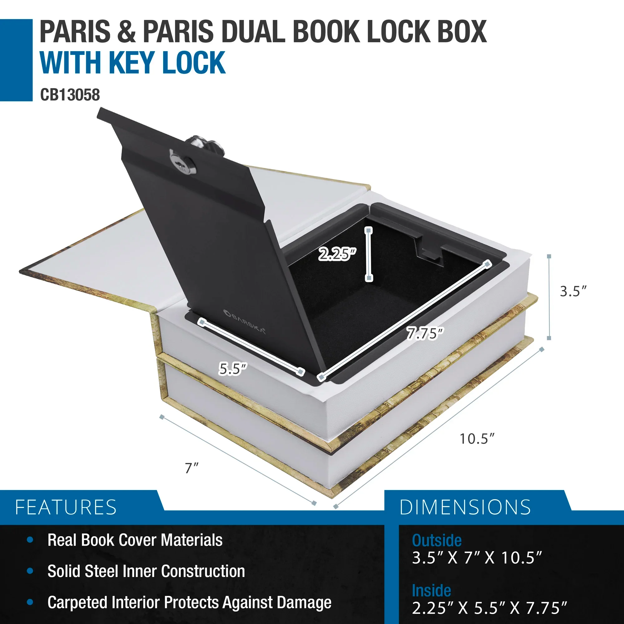 Paris & London Series Dual Book Lock Boxes with Key Lock | CB12470, CB13056, CB13058 - Image 20