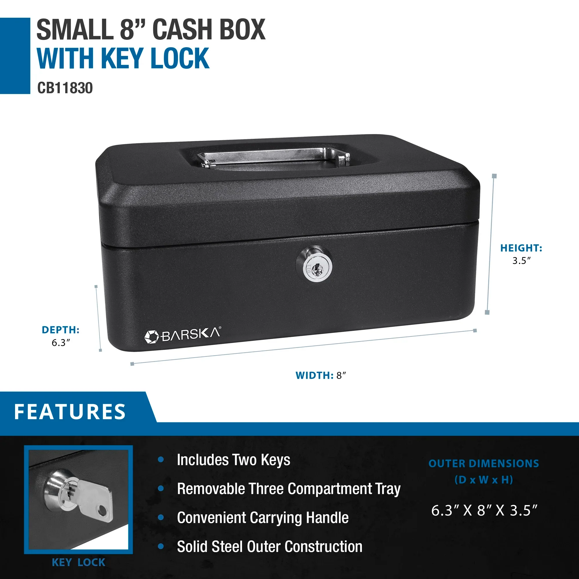 Small 8" Cash Box with Key Lock | CB11830 - Image 9