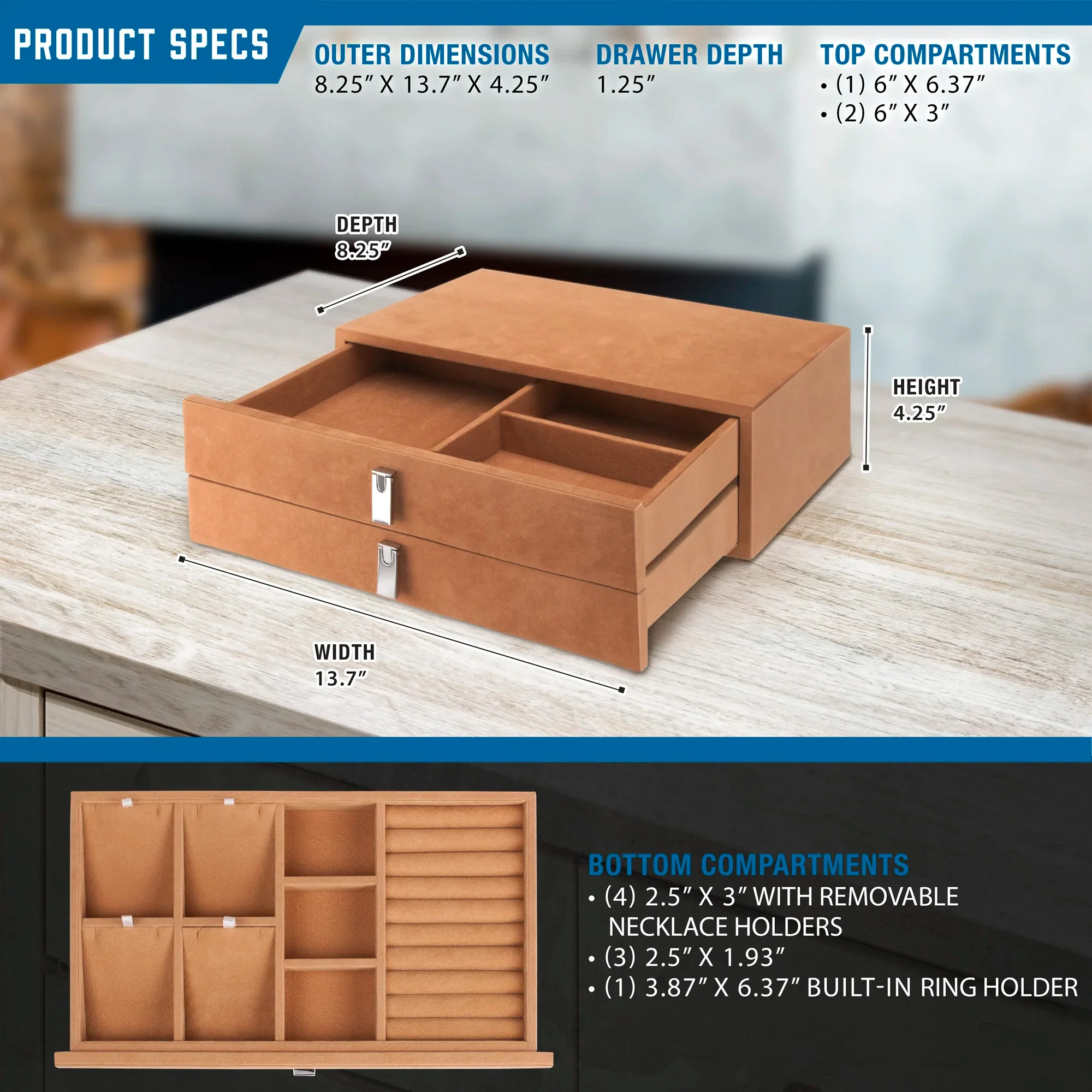 Suede-Lined Jewelry Storage Drawer Set | AF13318 - Image 11