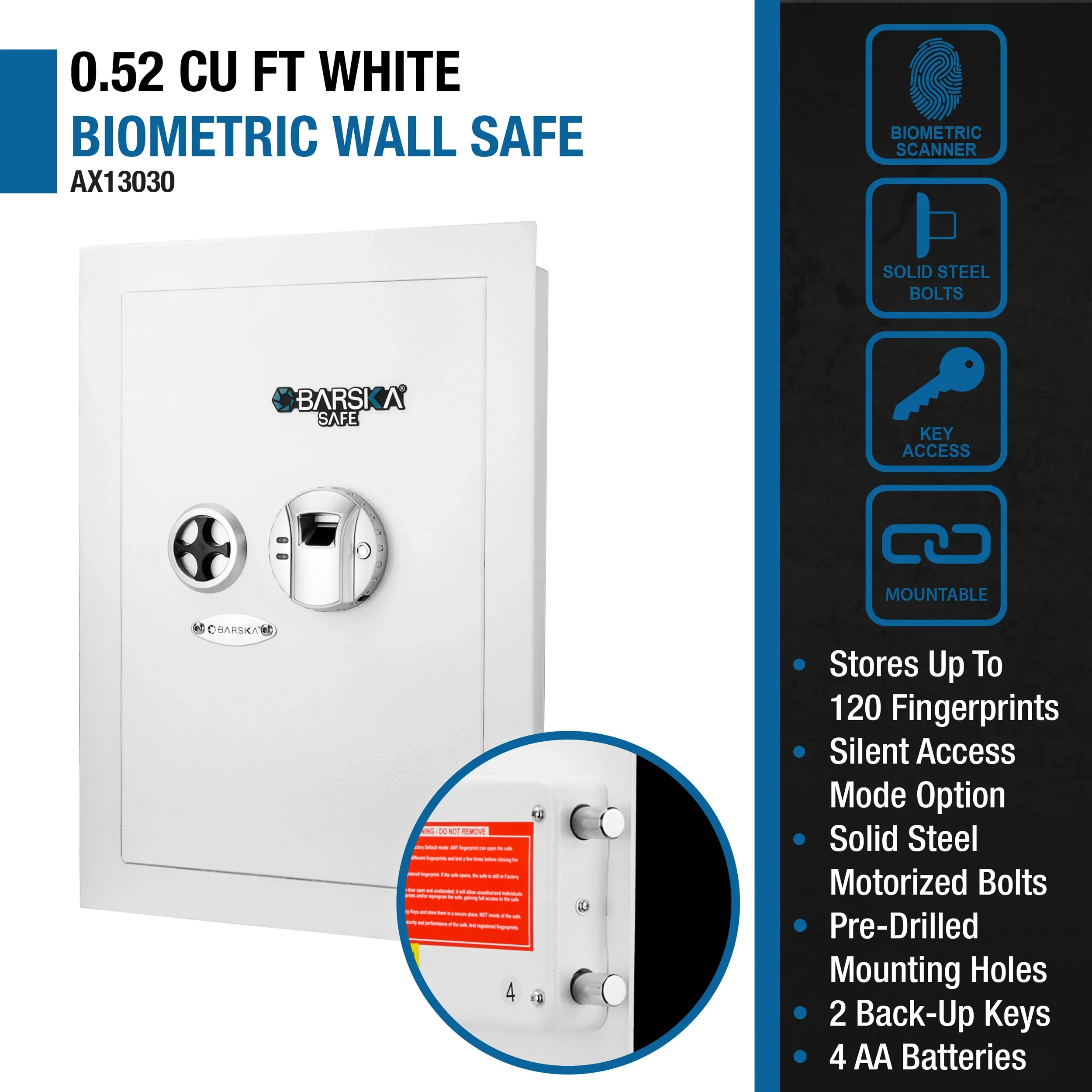 0.52 Cu. ft Right Opening Wall Safe, White | AX13030 - Image 10